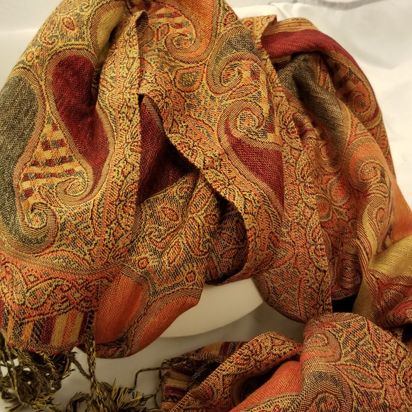 *HP*  NWT Pashmina Red Orange Blue 100% Viscose - Picture 7 of 8